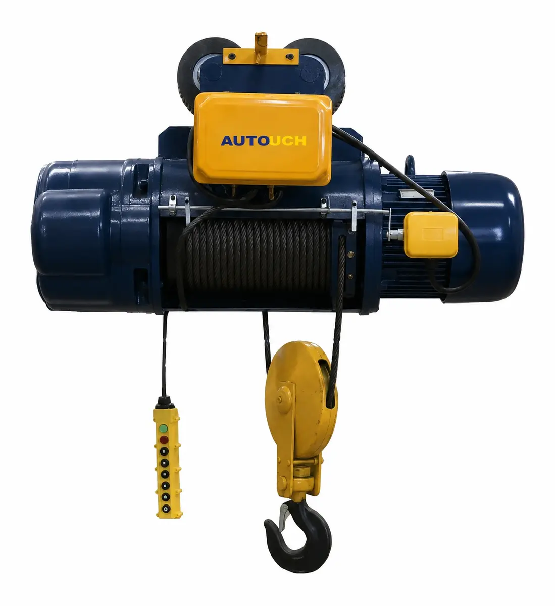Talha elétrica de cabo de aço Autouch em azul industrial